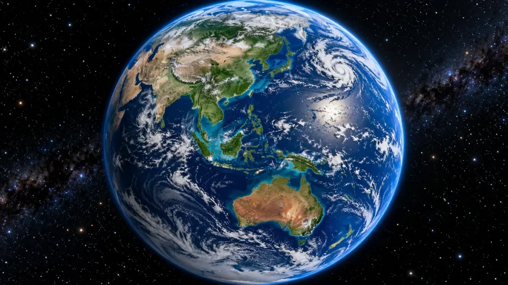 Earth from space showing Australia and Asia