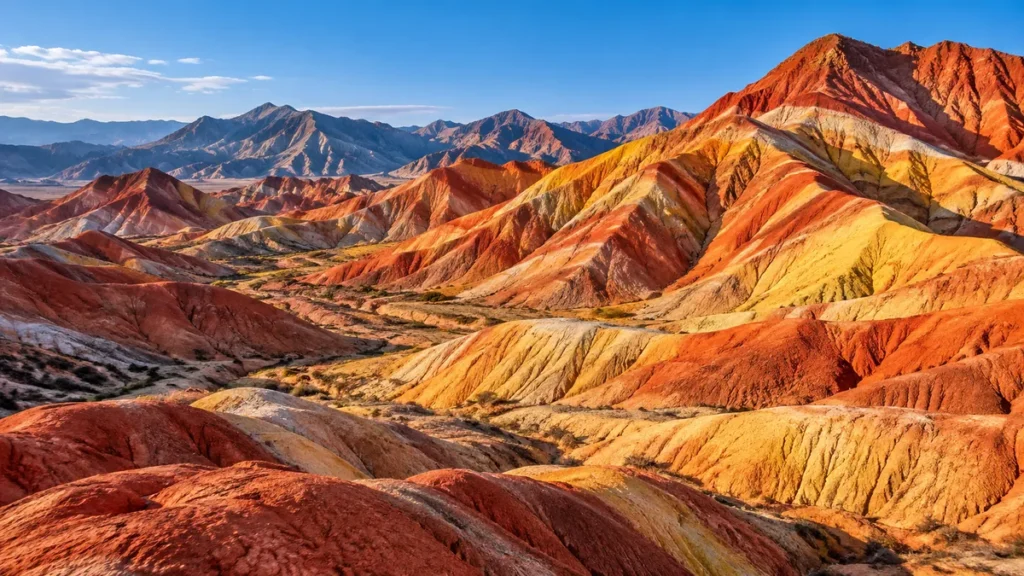 Colorful layered rock mountains, a geological wonder