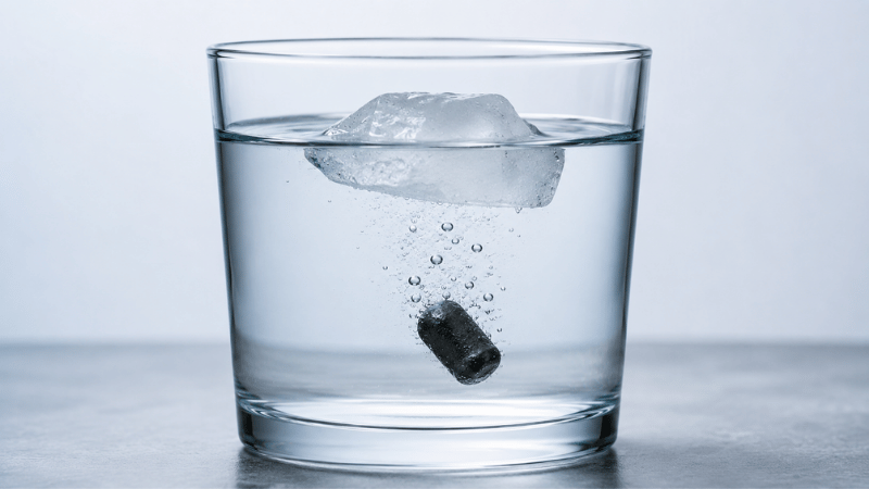 Ice floating in water showing why does ice float compared to denser solid materials that sink in liquid